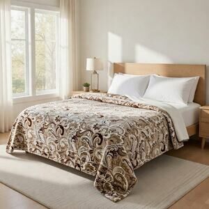 Cozy Queen Size Blanket - Plush & Warm with Vibrant Colors, Brown Flower